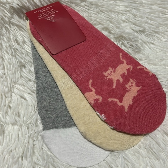 🩶5/$30 Davco Women's Cat Design No-Show Socks - 3 Pack - Gray, Pink, Cream - Picture 8 of 8